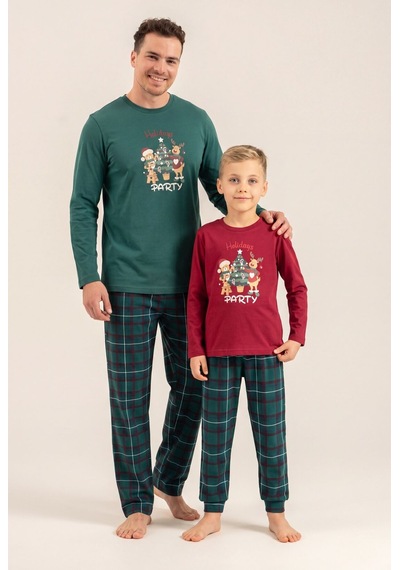 Arnetta Holiday Party Erkek Baba Oğul Bordo Uzun Kol Pijama Takım Ar3822-a-v1 Ar3822-a-v1