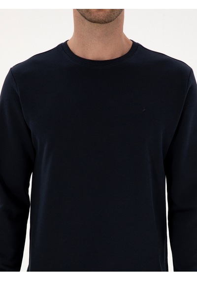 Lacivert Regular Fit %100 Pamuk 3 İplik Bisiklet Yaka Sweatshirt