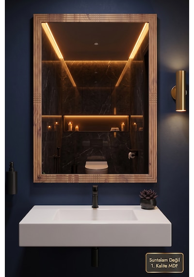 Antik Ahşap Dik Dekoratif Ayna Banyo Oda Lavabo Wc Dresuar Koridor Konsol Mutfak Makyaj Boy Aynası 76x54 Ds-4 Antik Çam