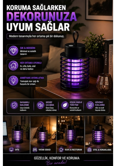 Şarjlı Uv Sivrisinek Öldürücü Lamba Type-c Elektrikli Sinek Kapanı Masaüstü Duvara Asılabilir
