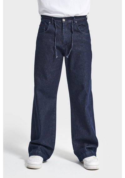 Itsbasic Erkek İndigo Renk Nc17 7w5-50 Relaxed Baggy Fit Kemeri Bağcıklı İç Boy 79cm %100 Koton Denim Jean