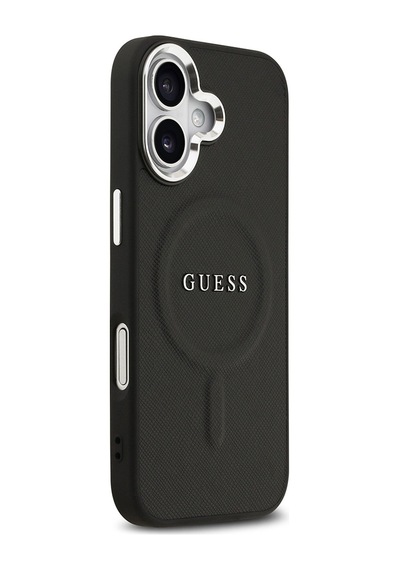 Apple Uyumlu iPhone 17 Kılıf Guess Lisanslı M-safe Şarj Özellikli Klasik Yazı Logolu Pu Deri Kapak Siyah Siyah