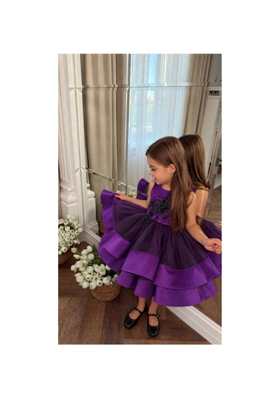 Lindissima Kız Çocuk Mat Saten Kumaş, Çiçek Aplikeli, Taş Detaylı ,tüllü, Fiyonklu Abiye Elbise Mor Lindissima Kız Çocuk Mat Saten Kumaş, Çiçek Aplikeli, Taş Detaylı ,tüllü, Fiyonklu Abiye Elbise Mor