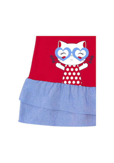 Denokids Kedi Fırfırlı Kırmızı Kız Elbise Kırmızı
