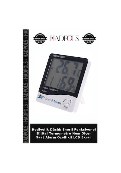 Hediyelik Düşük Enerji Fonksiyonel Dijital Termometre Nem Ölçer Saat Alarm Özellikli Lcd Ekran