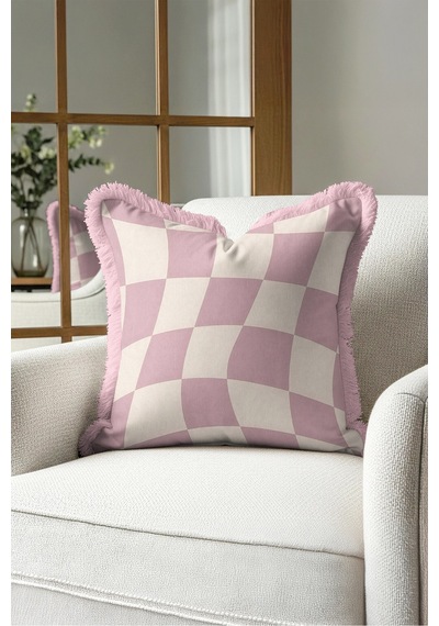 Ekose Geometrik Dalgalı Saçaklı Yastık Kılıfı - Retro Kare Pudra Krem Pembe Püsküllü Kırlent Kılıfı Serin Rota Aura Ekose Geometrik Dalgalı Saçaklı Yastık Kılıfı - Retro Kare Pudra Krem Pembe Püsküllü Kırlent Kılıfı Serin Rota Aura