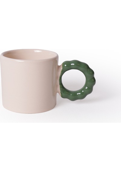 Keramika Krem İnci Kupa Yeşil Kulplu 8 Cm 2 Adet 030-310