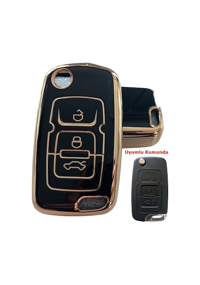 Geely Emgrand Uyumlu Nano Anahtar Kılıfı Kumanda Kılıfı Oto Anahtarlık Siyah Gold