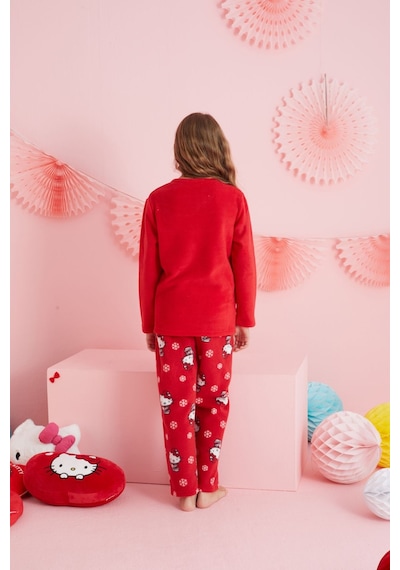 Siyah İnci Lisanslı Polar Çok Renkli Nakışlı Bisklet Yaka Pijama Takım Hk320 Kırmızı