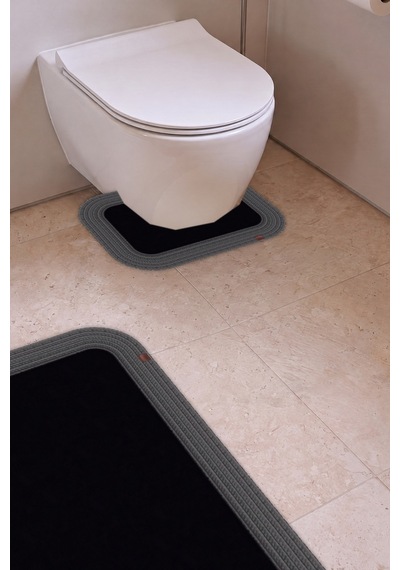 Banyo Paspası Takımı 70x110+50x70 Cm Düz Siyah & Antrasit