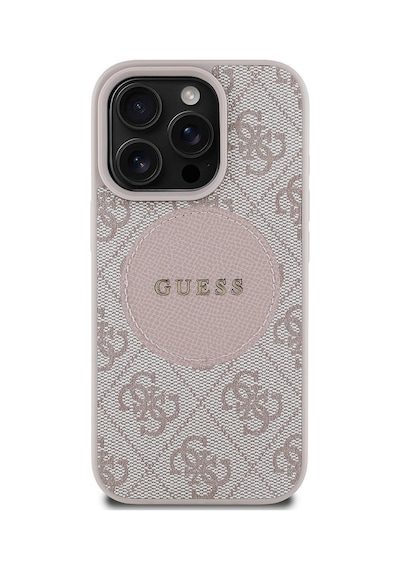 Apple Uyumlu iPhone 15 Pro Max Kılıf Guess Lisanslı Magsafe Şarj Özellikli Yazı Logolu Circle Classic Kapak Pembe