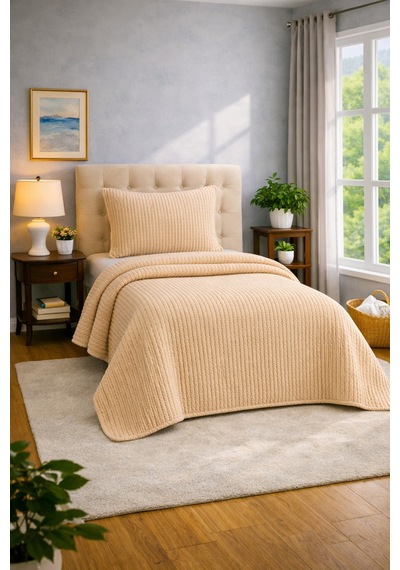Muk's Modern Line Premium 2 Parça Battaniye Seti Özel Çantalı 150x220 Cm Yastık Kılıfı 50x70 Cm 1 Adet Bej