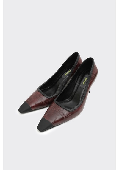 Derinet Alba Topuklu Stiletto Bordo Croco Bordo Croco