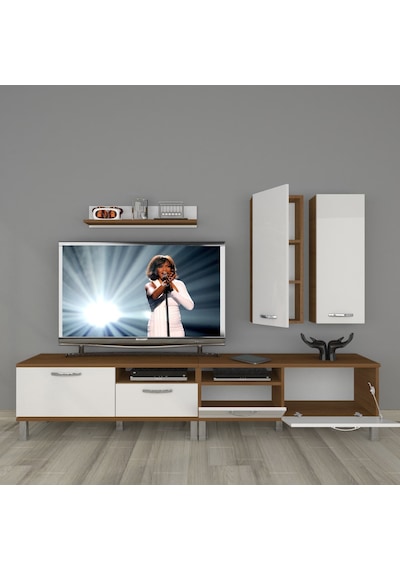 Decoraktiv Eko 5220d Mdf Krom Ayaklı Tv Ünitesi Tv Sehpası Ceviz - Beyaz