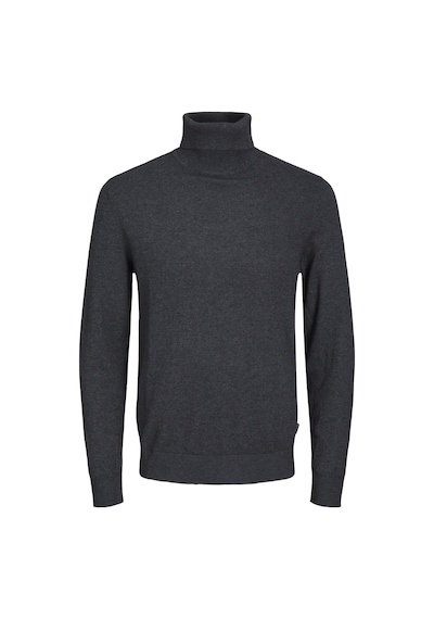 Jack & Jones Düz Renk Balıkçı Yaka Triko-Emil 12157417 Dark Grey Melange Koyu Gri Melanj