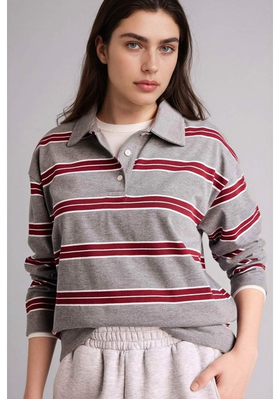 Defacto Loose Fıt Çizgili Sweatshirt G9469ax26spgr256 Gri-gr256