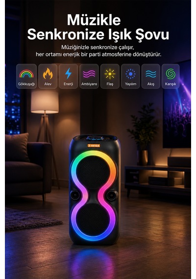 Taşınabilir Mikrofonlu 40w Led Işıklı Bluetooth Hoparlör Seti