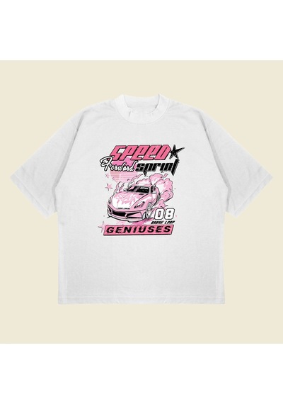 Startmore Speed Queen Baskılı Oversize Unisex Pamuklu Nefes Alan Kalın Kumaşlı Beyaz