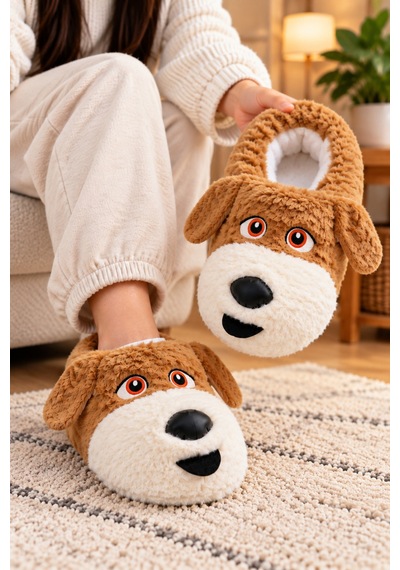 Modafocus Sevimli Köpek Figürlü Sessiz Kaydırmaz Taban Peluş Unisex Ev Pandufu Sevgili Kombin Terliği Kahverengi Kahverengi Modafocus Sevimli Köpek Figürlü Sessiz Kaydırmaz Taban Peluş Unisex Ev Pandufu Sevgili Kombin Terliği Kahverengi Kahverengi