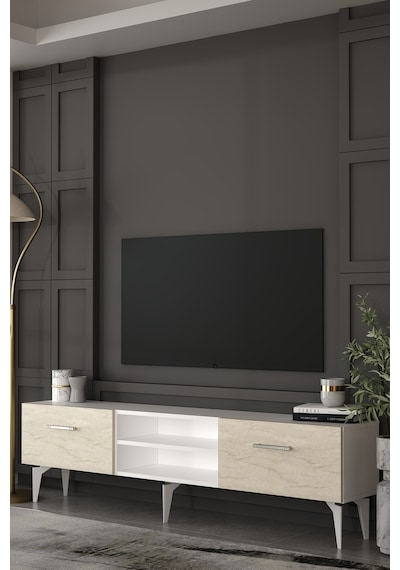 180dhdtsr2btg Eros Tv Sehpası,ünitesi Beyaz-traverten-gümüş