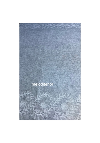 Kenarlı Kanaviçe İşleme Nakışlı Kumaş Desen Silinebilir Dikdörtgen Pvc Muşamba Masa Örtüsü Gri