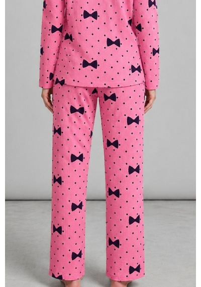 Kadın Desenli Nefes Alan Pembe Pijama Takımı 4694