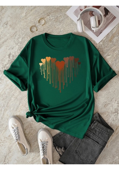 Unisex Eriyen Kalpler Ön Baskılı Tasarım Tshirt Yeşil