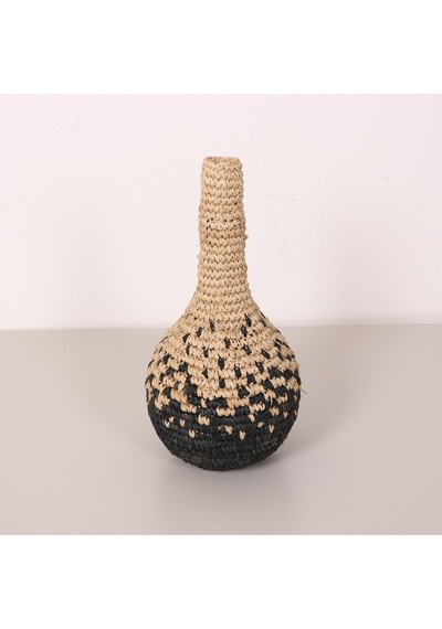Garlıc Rafya Vazo - Saksı 22x42 Cm Siyah