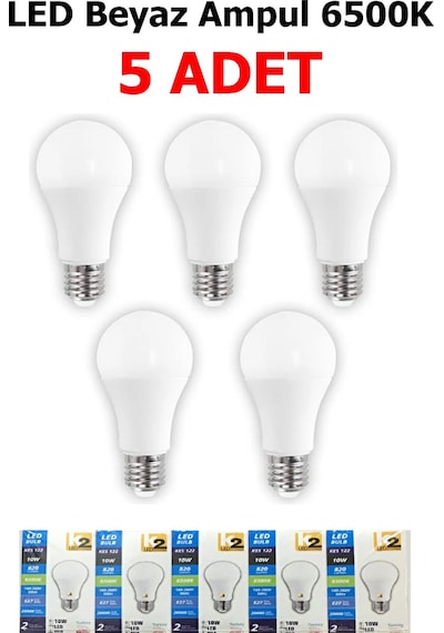 K2 Led Ampül Kes 181 9w 900 Lumen 6500k Beyaz Işık E27 Duy Ampül 5'li Beyaz Işık E27 Led Ampul 9 Wat