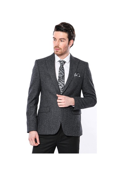Sivri Yaka Tek Düğme Füme Slim Fit Ceket Wessi 001