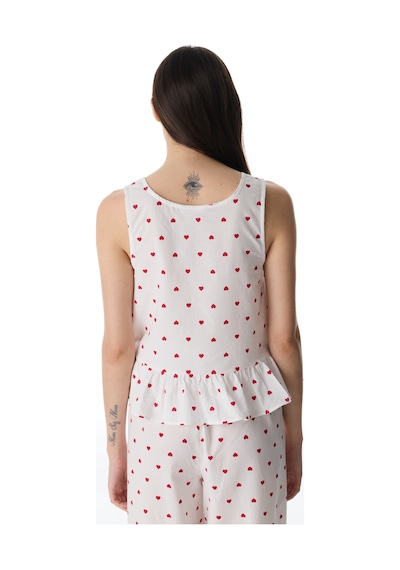 Penti Kırık Beyaz Red Hearts Pamuklu Atlet Pijama Üstü