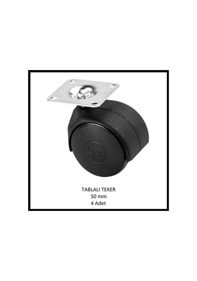 Tablalı Mobilya Tekerleği, 50 Mm 4 Adet , Ofis Koltuk, Dolap, Etejer, 360 Derece Döner Siyah