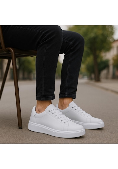 Erkek Beyaz Tabanlı Bağcıklı Spor Sneaker Ayakkabı -639 Beyaz