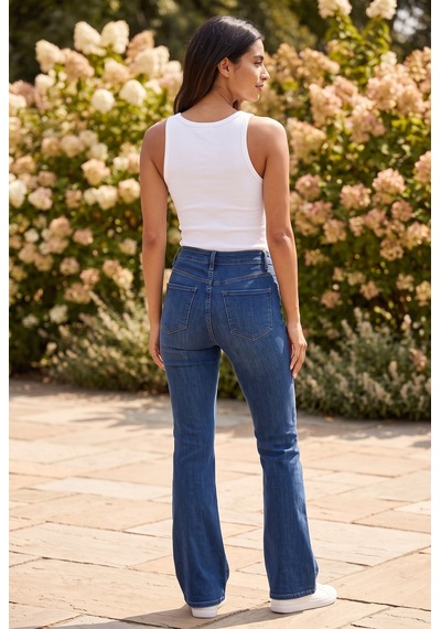 Soulshae Yüksek Bel Kemerli Flare Kot Pantolon Lacivert