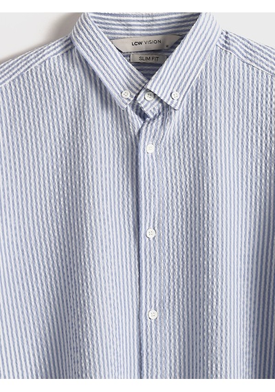 Lcw Vision Mavi Slim Fit Uzun Kollu Çizgili Erkek Gömlek