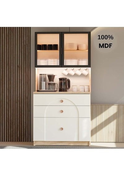 Papatya Mdf Kahve Köşesi Dolabı Çekmeceli Işıklı Aytaşı