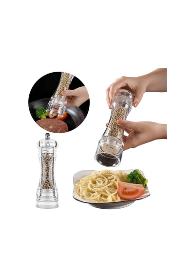 Değirmen Karabiber Tuz Değirmeni Lüx Akrilik Tuzluk Karabiberlik Değirmen Öğütücü Seramik 16 Cm Çok Renkli