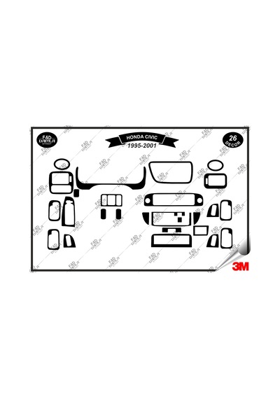 Honda Civic 1995-2001 Torpido Konsol Trim Göğüs Maun Kaplama Set 26 Parça Siyah