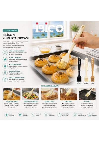 İbico İ22-031 Renkli Yumurta Fırçası Silikon - 12'li Paket
