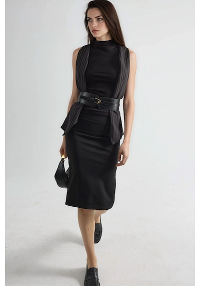 Hiccup Busem Slim Fit Bisiklet Yaka Örme Bluz Siyah