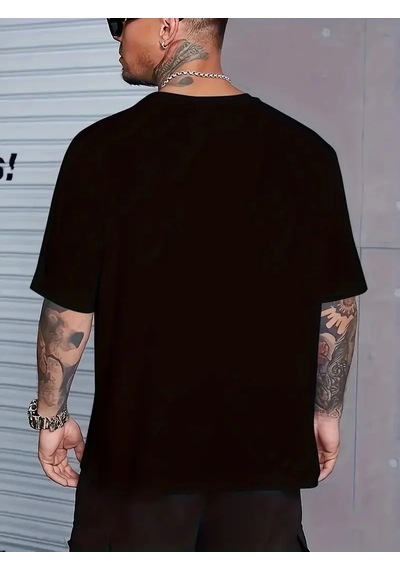 Erkek Anımal Baskılı Tişört Bisiklet Yakayazlık T-shirt - Siyah
