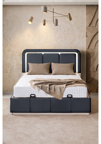Demonte Baza Seti, Nox Ledli Çift Kişilik Baza Başlık Maxi Yatak Seti, Antrasit - 160x200 Cm 160 x 200