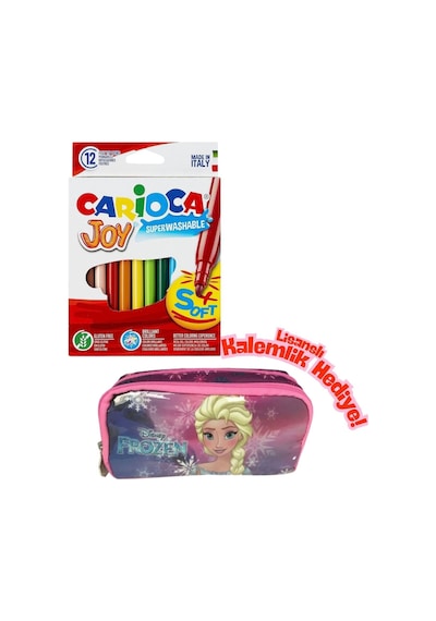 Frozen Lisanslı Kalemlik Hediyeli - Carioca Joy 12 Renk Yıkanabilir Keçeli Kalem Seti Pembe