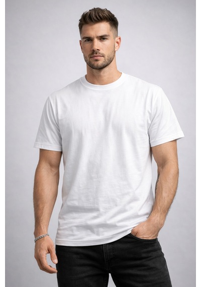 Herkesemoda Arka Stay Yazı Detaylı Basic T-shirt Beyaz