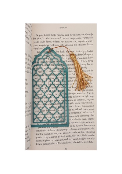 Fandora Modern Mihrap Tasarımlı Püsküllü Kitap Ayracı - İslami Motifli Yeşil Ayraç Yeşil