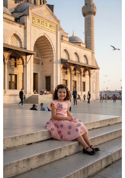 Dide Kids Dide Kız Çocuk Kesme Dantelli Somon Şık Abiye Elbise