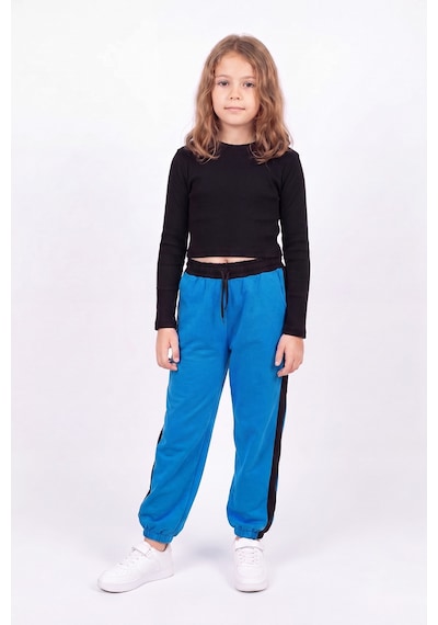 Fyk Kids Kız Çocuk Fitilli Crop Ve Şerit Detaylı Eşofman Takımı Seti Sax Mavisi