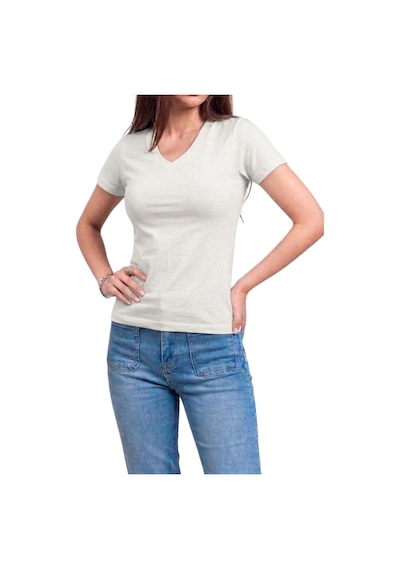 Thiff Kadın Ribana Buzy V Yaka T-shirt Tişört Bej