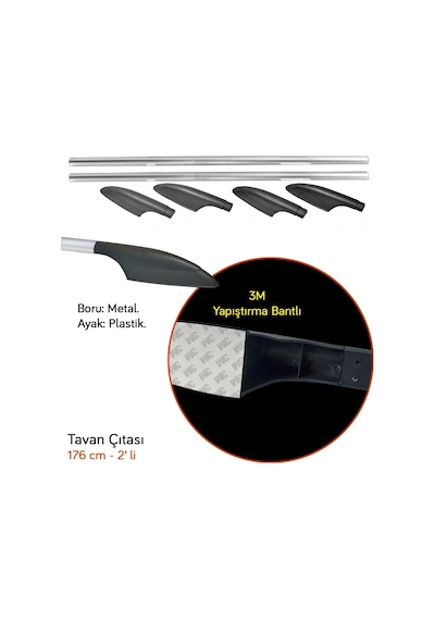 Carub Yan Tavan Çıtası Metal Silver 176 Cm 2 Li Br0761032