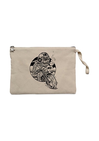 Skull Smoker Rider Krem Clutch Astarlı Cüzdan / El Çantası Krem